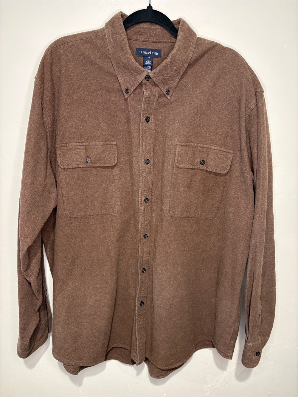 Lands’ End Men’s XXL Brown Brushed Cotton Flannel Shirt Button Down